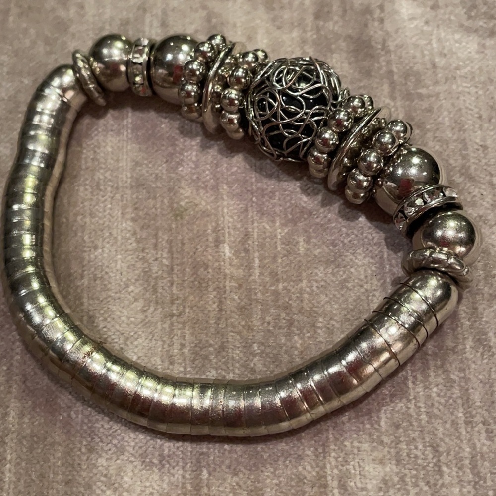 Silver Tube Stretch Bracelet Snake Style 7”